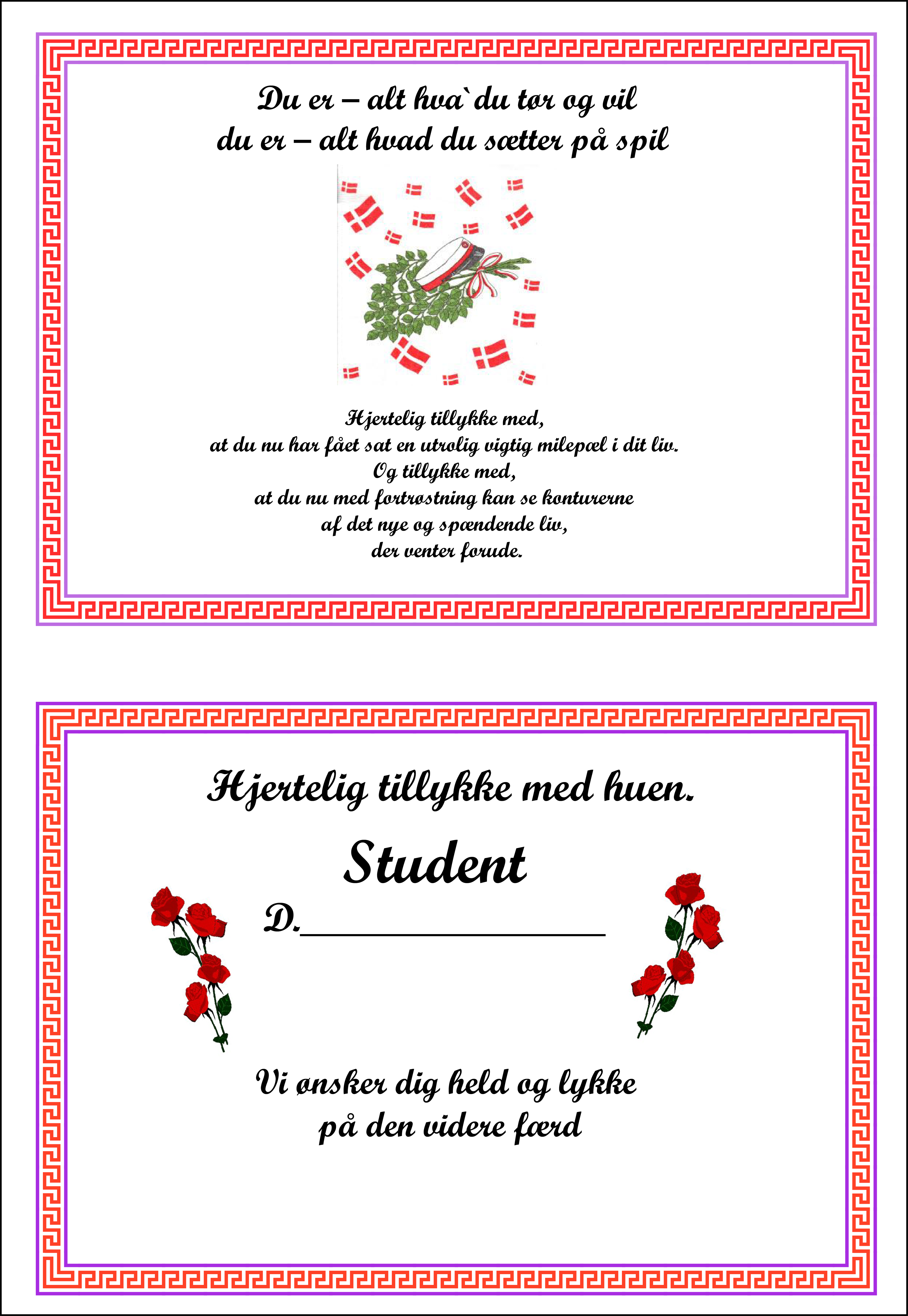 Inder til studenter kort